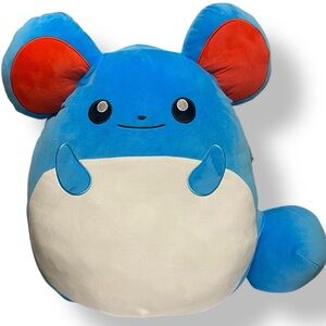 Squishmallows Blue and White Plush with Red Accents